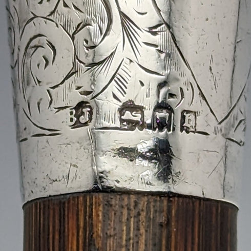 1932 British Vintage Men's Umbrella, Woven Pattern, Sterling Silver, Round Handle, 87cm
